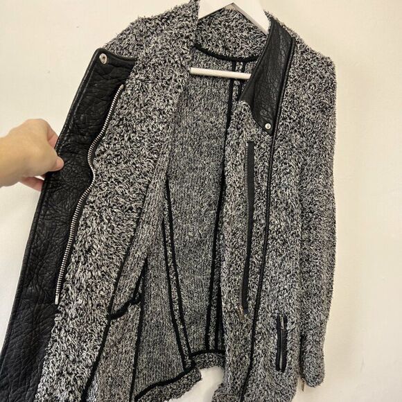 IRO Derby Boucle Knit Leather Trim Full Zip Jacket in Gris Souris - Picture 4 of 8